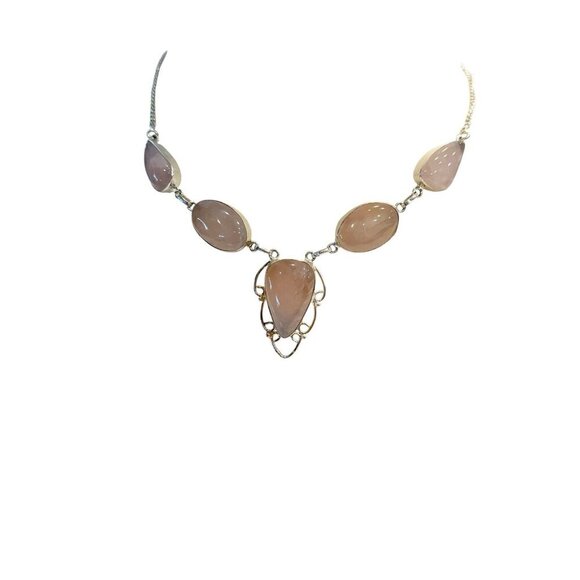Rose Quartz Gemstone Handmade 925 Sterling Silver Jewelry Necklace Size 18" - Picture 5 of 10